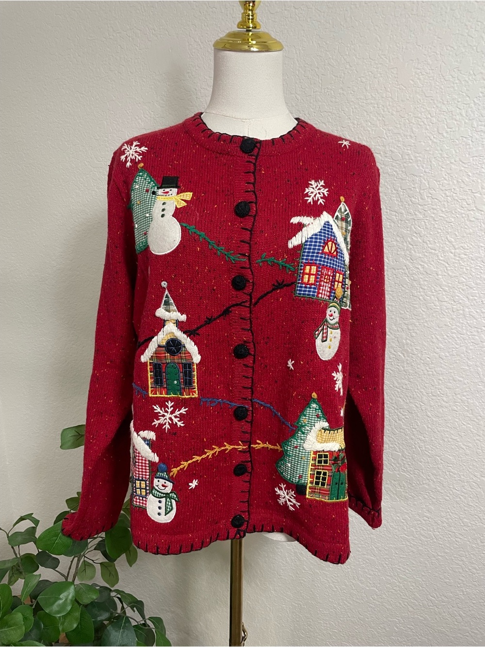 Vintage 90s Victoria Jones Christmas Sweater Snowman Red